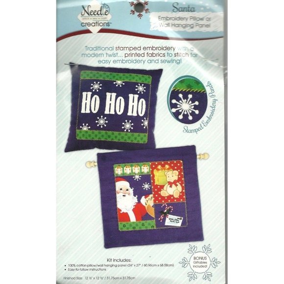 Needle Creations Santa Embroidery Pillow or Wall Hanging Pre stamped Panels - Picture 1 of 1